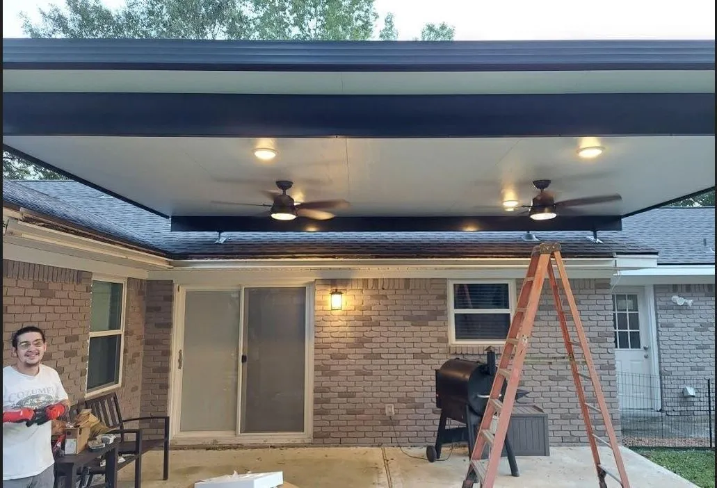 Roof-mounted patio cover installed by Kool Covers