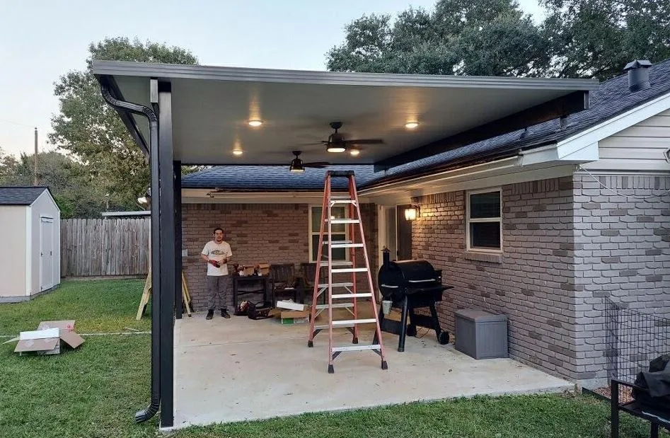Roof-mounted patio cover installed by Kool Covers